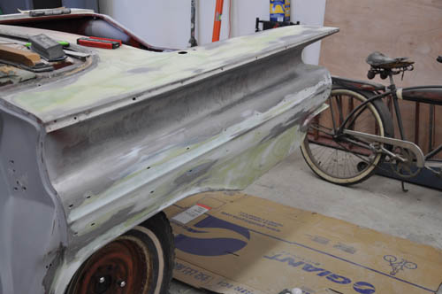 Drivers side quarter panel finally ready for high-build primer.