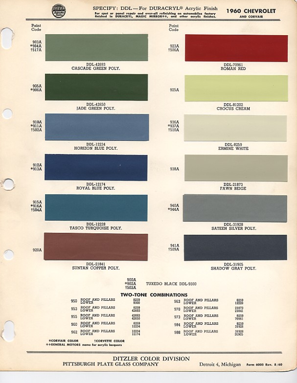 Chevy Color Chart